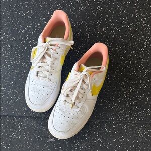 Nike Air Force 1 White and Yellow Sneakers